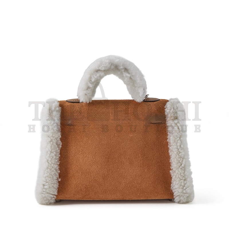 H**me5 LIMITED EDITION ALEZAN SWIFT, CHAMOIS GRIZZLY AND ECRU SHEARLING TEDDY PLUSH MINI KELLY II 20 PALLADIUM HARDWARE H084115CKAC (19*12*6cm) Master Quality